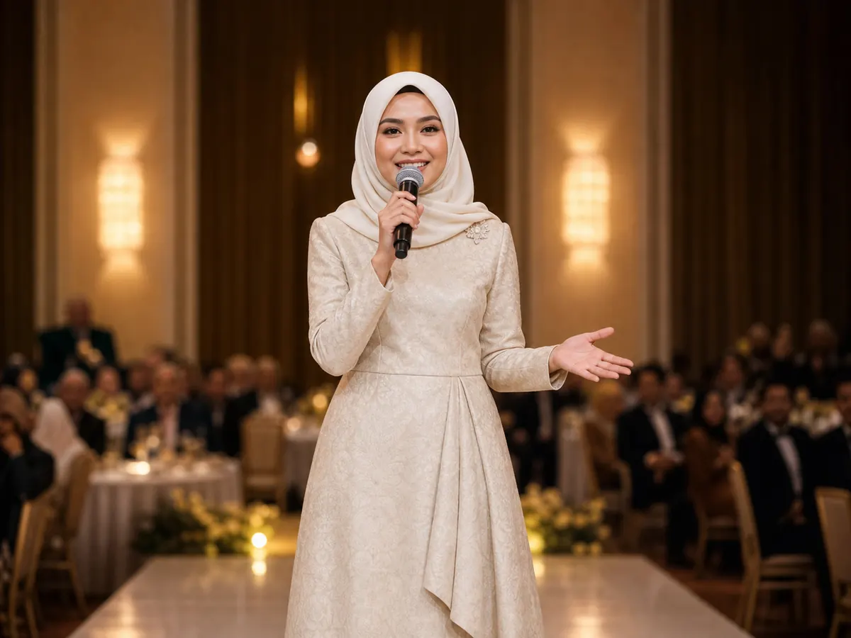 Pengacara acara berucap kepada tetamu dari pentas